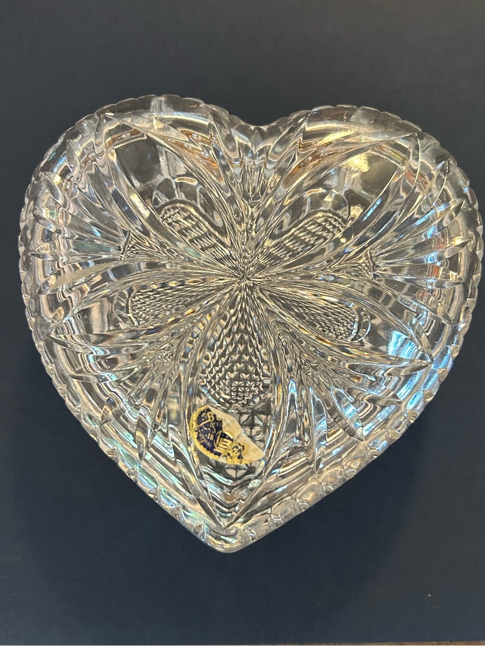 Beyer Crystal Heart-Shaped Cut Glass Trinket Dish